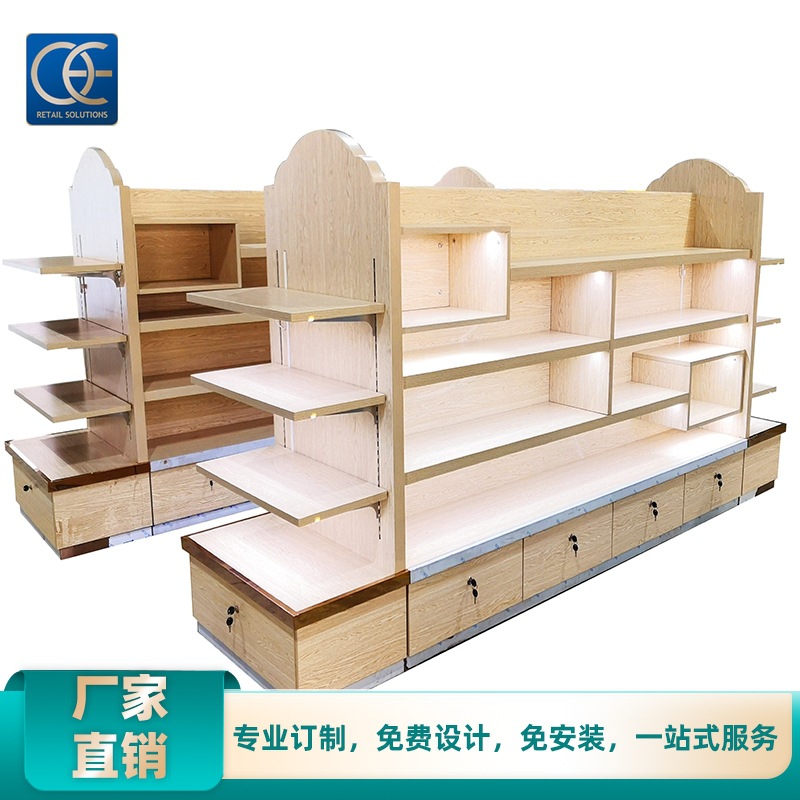 商场便利店木质展示柜 多层烤漆展柜帽子假发陈列柜产品展台led灯