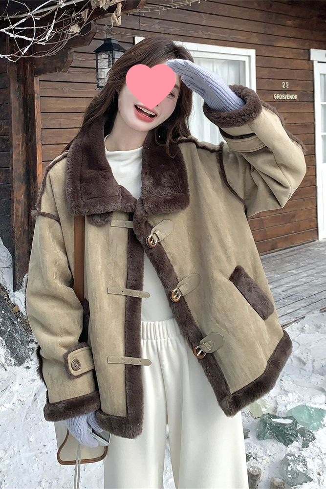 Fashionable and Stylish Fur Integrated Imitation Lamb Wool Jacket for Women Autumn and Winter New Motorcycle Jacket Suede Cotton Coat