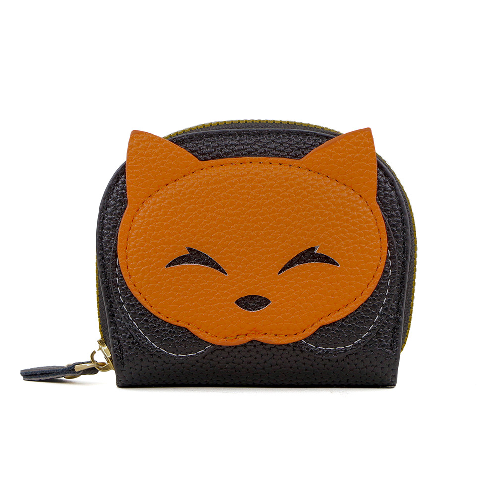 Nuevo bolso de tarjetas encantador pequeño zorro de cuero con cremallera bolso de tarjetas de órgano bolso de cambio bolso de monedas de múltiples tarjetas