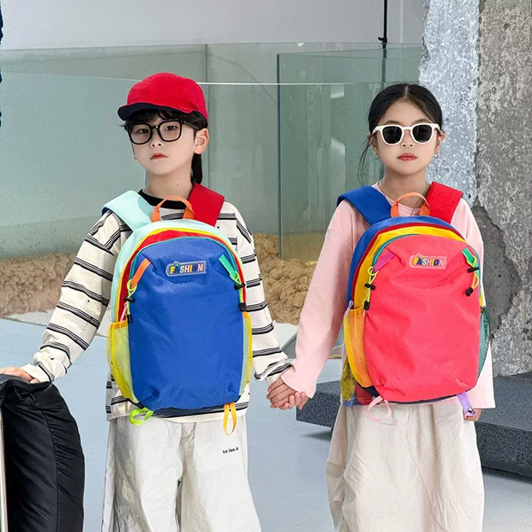 Children's Color-Blocked Backpack, Stylish Rainbow Design for Girls and Boys, Fashionable Casual School Bag, Travel Backpack