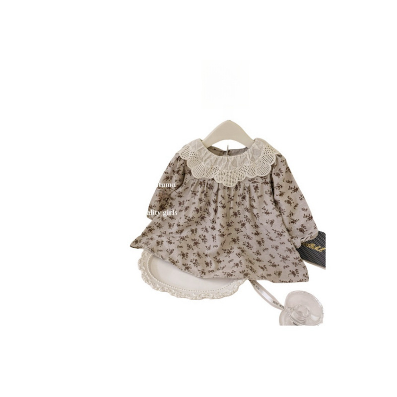 [Qi] ropa infantil coreana bebé primavera y otoño 2025 encaje muñeca color curry cuello dulce vestido de princesa moda