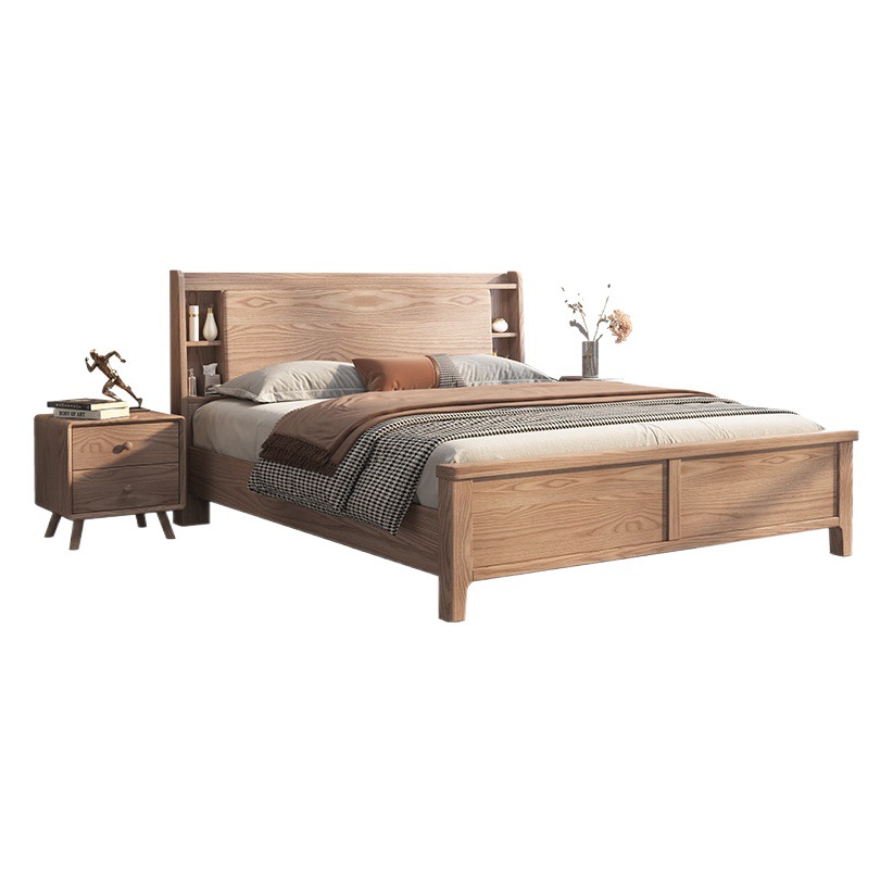 Cama de madera maciza 1,8 m doble dormitorio principal cama nórdico moderno simple 1,5 cama individual cera blanca cama de almacenamiento en el hogar