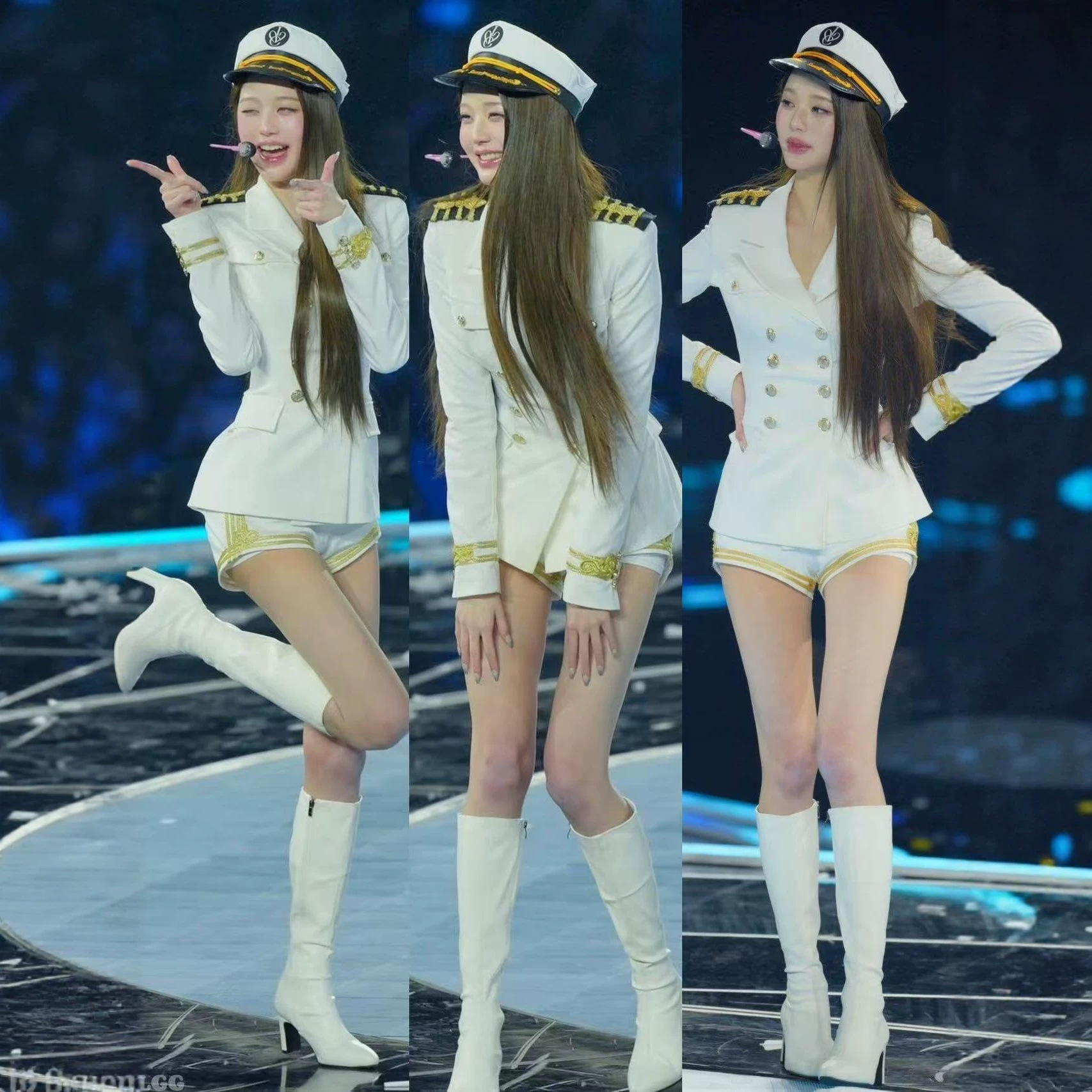 Korean IVE member Jang Won-young's navy-style suit, waist-cinching, slimming, stylish and elegant, suitable for stage performances and singing shows