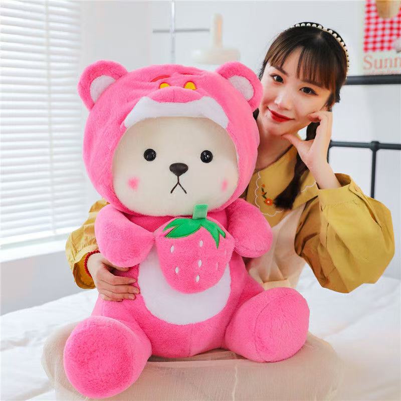 Linda transformación fresa oso muñeca peluche almohada para dormir gran dama regalo de cumpleaños para niñas Día de San Valentín