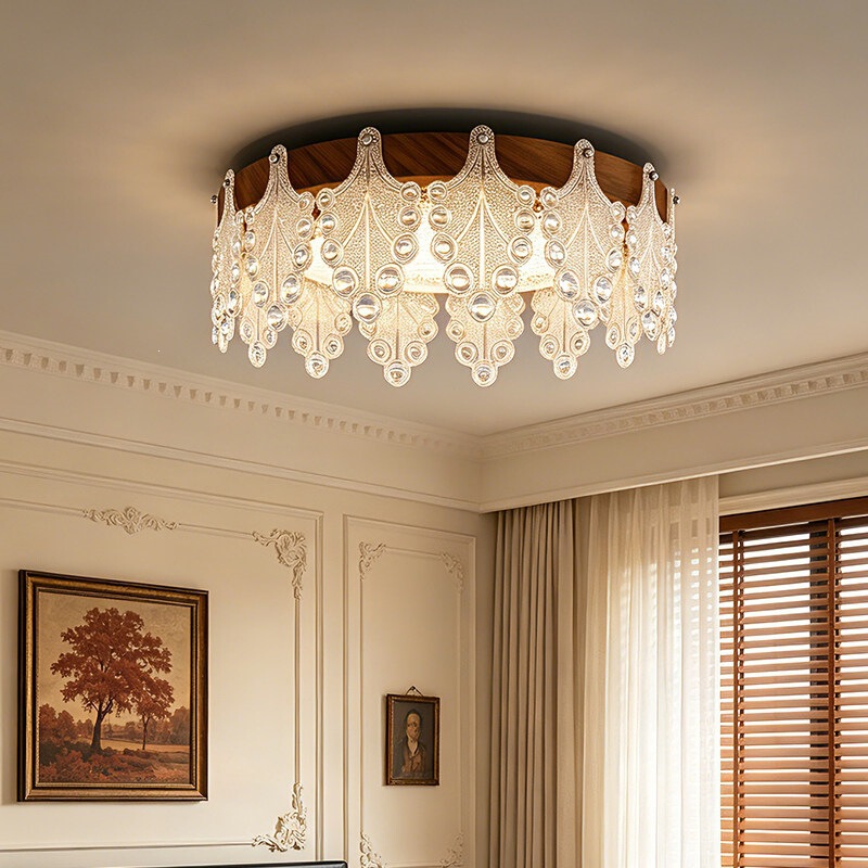 Medieval Style Light Luxury Master Bedroom Ceiling Lamp, Simple Modern Room Light, Warm and Trendy, Eye-Protecting French Glass Lighting Fixture