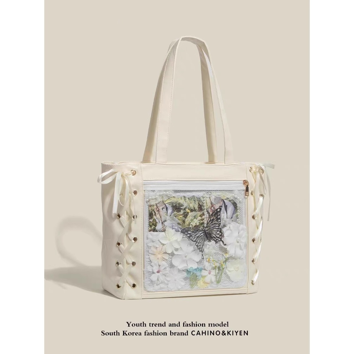 HENGJINGYX Japanese Ribbon Pain Bag Ribbon Bow Cute Handbag Large Capacity Barjiguzi One Shoulder