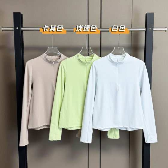 2027 Dijia Spring New Sports Casual All-match Slimming Women's Half-zipper Long-sleeved Sweater