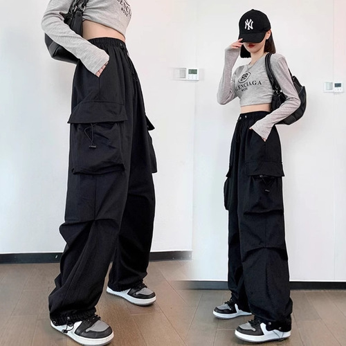2025 Women's Summer Thin Casual Work Pants, American Retro Loose Wide Leg Drawstring Cool Trendy Pants