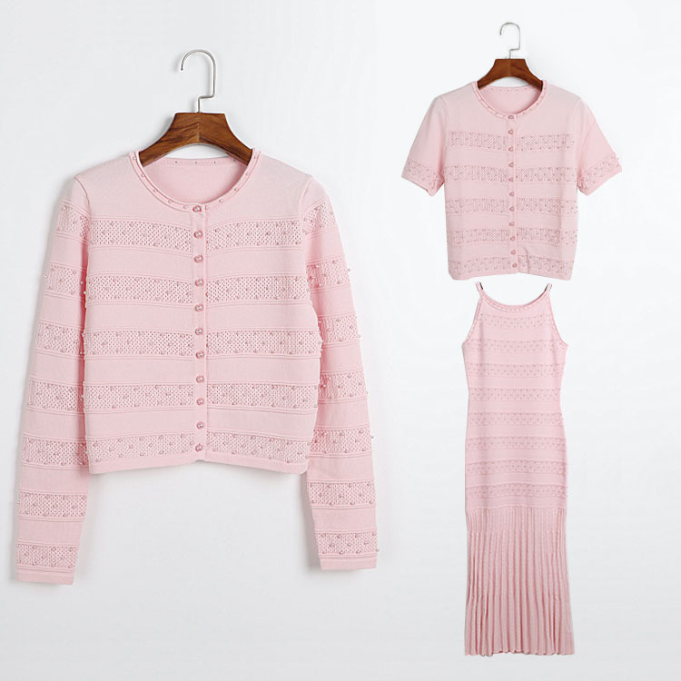 cute elegant solid color knitted autumn three dimensional set