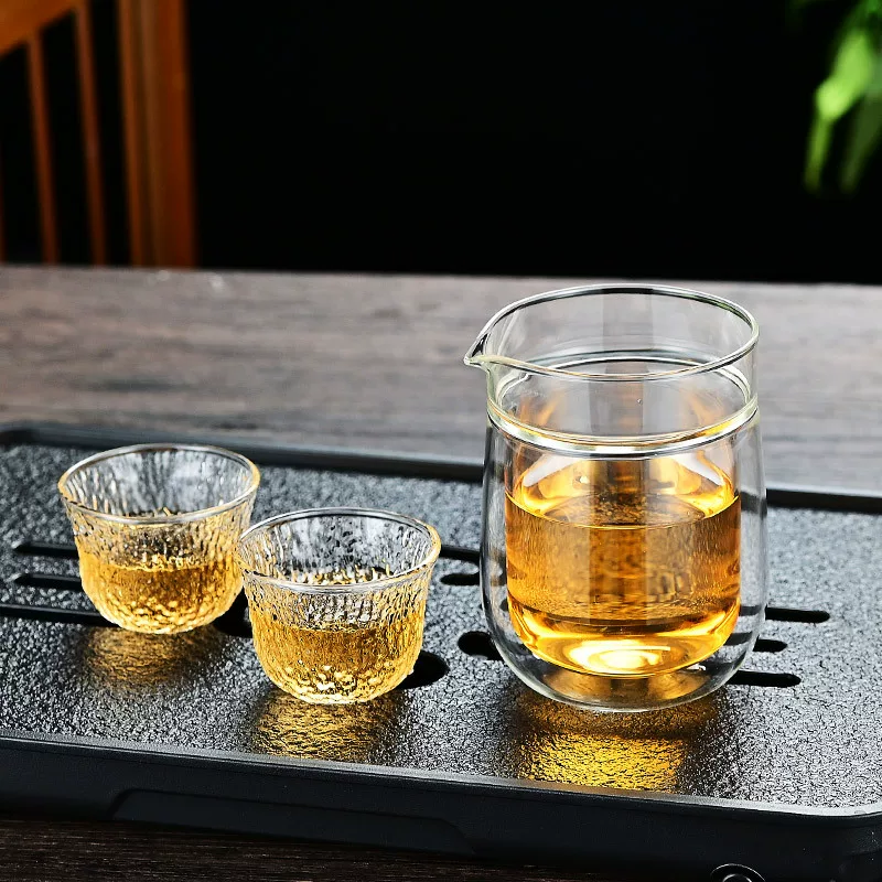 Japanese glass with a forged pattern tea set, tea cup