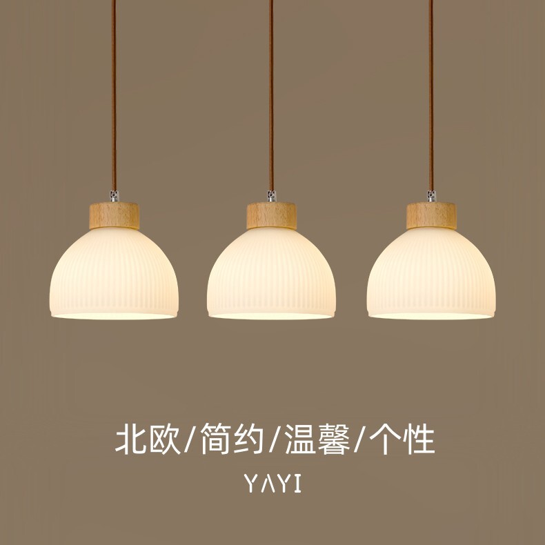 0J Log Restaurant Chandelier Three-head Simple Modern Dining Room Dining Table Bar Lamp Creative Personality Bedroom Bedside Small Hanging