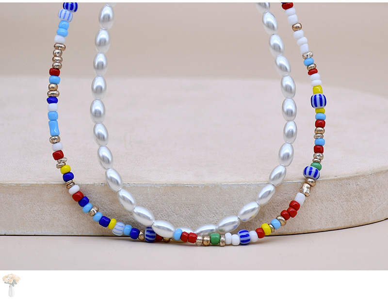 Fashion Pearl Necklace Female Pendant Double-Layer Beaded Colorful Clavicle Chain