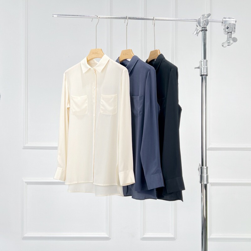 Warren Hailong Sandy Matte Texture Soft Drape Vintage Casual Top Sand-Washed Silk Shirt for Women