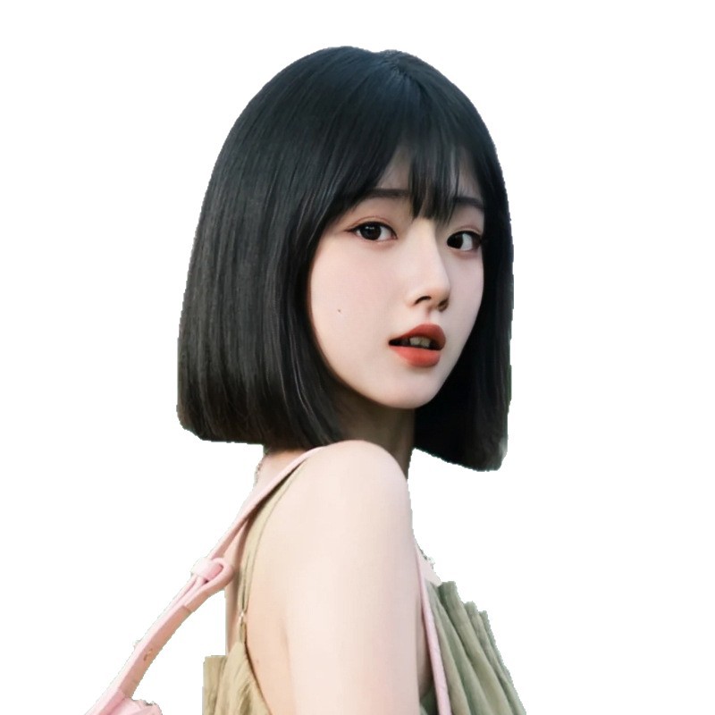 Amazon nuevos productos Europeos y estadounidenses pelucas mujeres cabello corto recto medio negro cubierta de cabello corto cabello corto