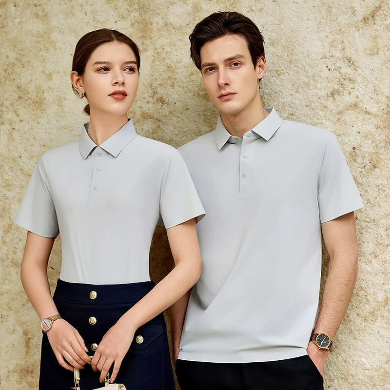 Summer silk thin elastic breathable polo for work, custom-made, with short sleeve