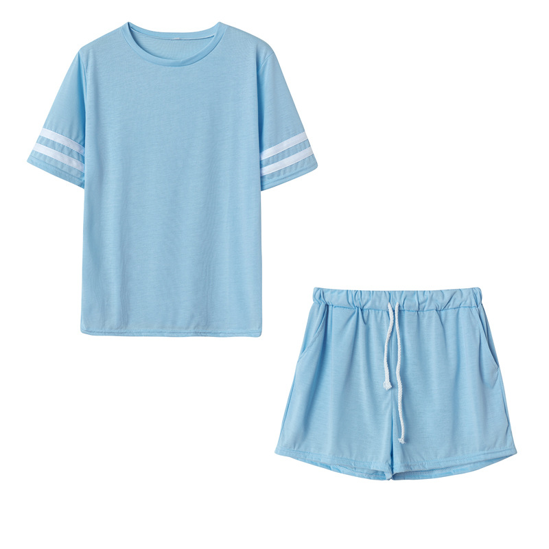 round neck short-sleeved striped T-shirt & shorts set NSAXE51078