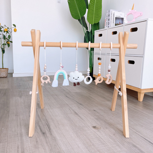 ins decorative Nordic style wooden fitness equipment ornaments newborn baby baby fitness stand children's toy bell