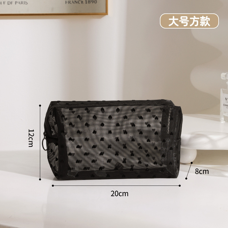 Bolsa de cosméticos de malla flocada, bolsa de maquillaje de lápiz labial portátil, bolsa de almacenamiento de viaje de gran capacidad, bolsa de lavado ampliada