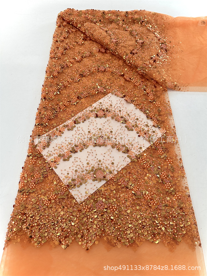 Verano transfronterizo bordado falda larga tela de malla bordado tubo de perlas vestido de moda rendimiento tela de encaje