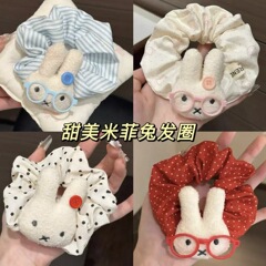 可爱米菲兔发圈甜美带眼镜兔子发绳波点大肠圈少女丸子头头绳发饰