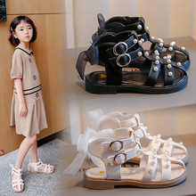 女童洋气公主鞋2023夏季新款韩版珍珠包头凉鞋中大童蝴蝶结罗马鞋