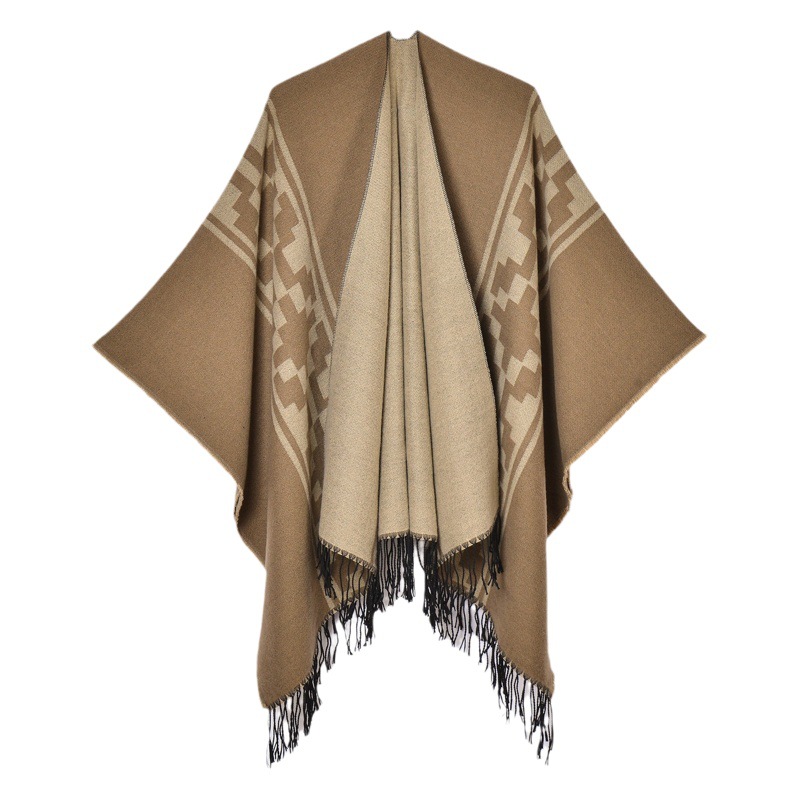 Foreign trade cross-border women's shawl wholesale European and American simple tassel high quality jacquard split large shawl catwalk outside