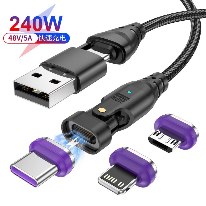 Cross-border New Product Liuhe 240W Magnetic Suction Data Line USB-C to Laptop Mobile Phone PD Fast Charge 5A