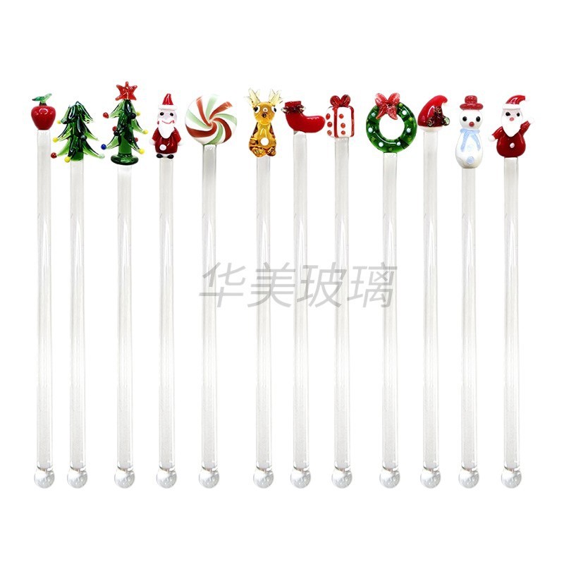 源头工厂圣诞系列玻璃搅拌棒多种款式可选圣诞老人雪人礼包搅拌棒|undefined