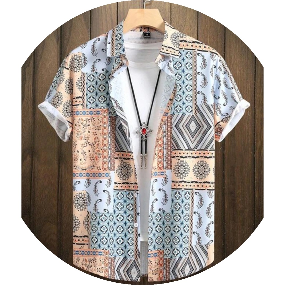 夏威夷男士衬衫 3d 腰果花印花短袖衬衫夏季时尚休闲上衣原宿服装
