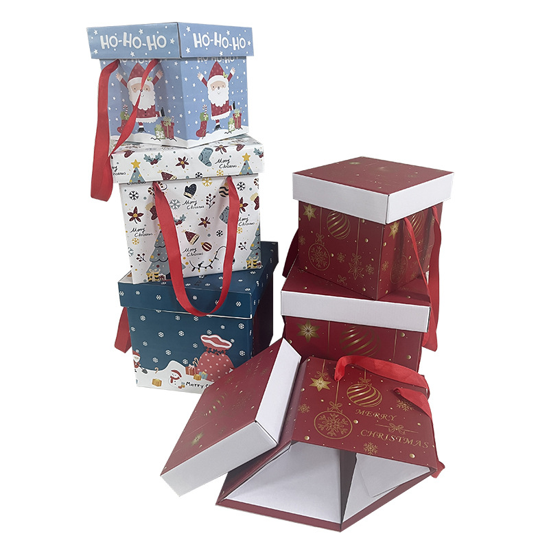 可折叠圣诞瓦楞纸盒水果手提礼盒年货礼盒产品包装盒送礼通用彩盒