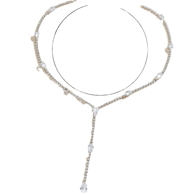 Zirkon glänzende Damen Ohrringe Halskette Hochzeit Brautkleid Zubehör Mode Temperament Schmuck_voghion.com