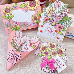 教师节贺卡DIY手工立体小花束贺卡ins风创意小清新生日感谢留言卡