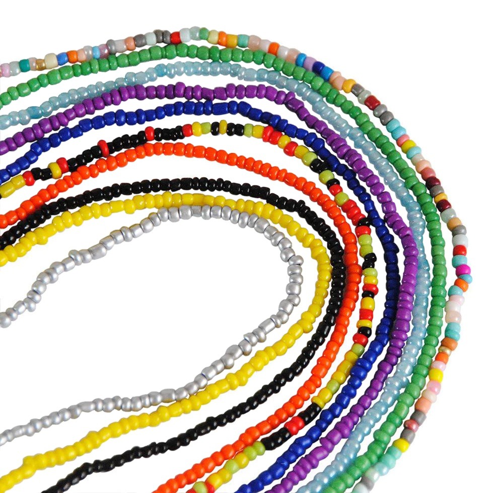 Joyería transfronteriza europea y americana simple de una sola capa hecha a mano Cadena de cuerpo de cuentas de arroz de color de contraste elástico cadena de la cintura para las mujeres