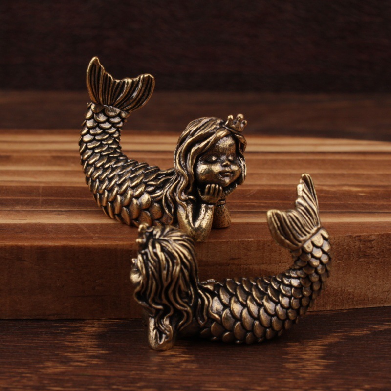 Cross-Border Brass Elecric Ligh Mermaid Home Office Deskop Small Rero Solid Tea Pe Copperware Chinese Syle_voghion.com