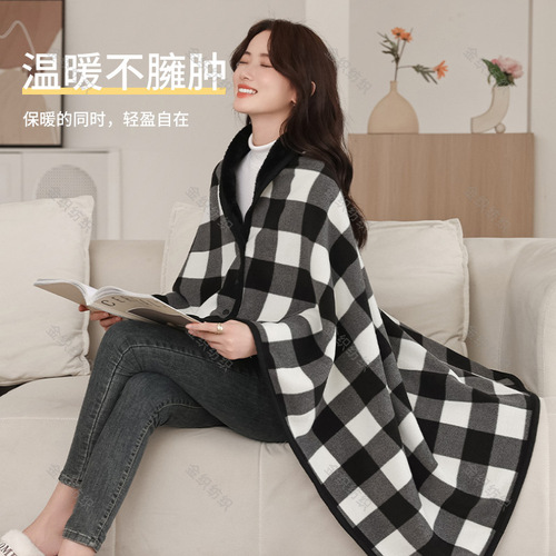 Cross-border multifunctional double-layer thick fleece shawl blanket casual office blanket women's buckle warm shawl blanket
