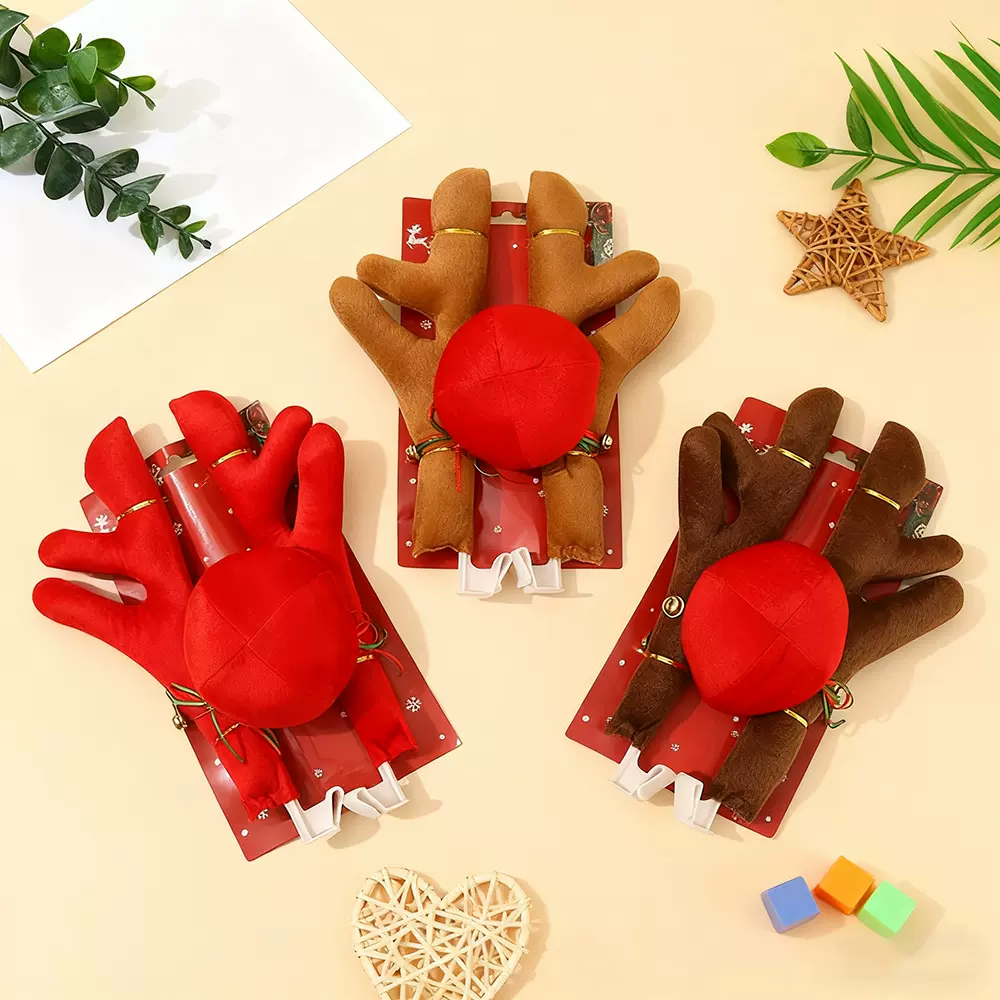 跨境汽车鹿角圣诞装饰品麋鹿鹿角带鼻子轿车圣诞饰品装饰鹿角批发