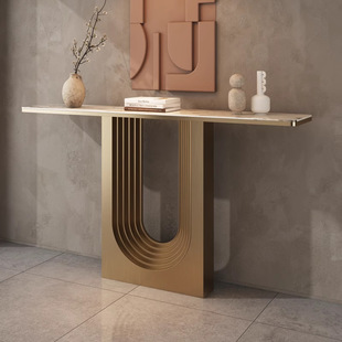 Customized New Chinese Style Entrance Table, Living Room, Corridor, Slate Decorative Strip, Wall-Mounted Light Luxury Stainless Steel Entrance Table