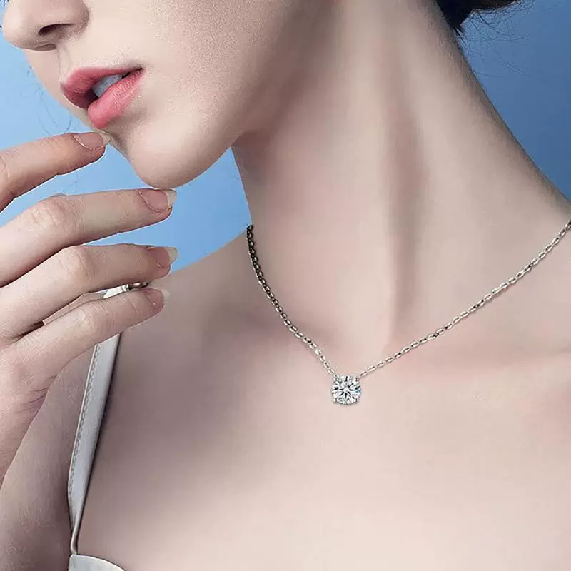 ins风莫桑项链女一克拉s925纯银莫桑石锁骨卫衣链外贸爆款批发