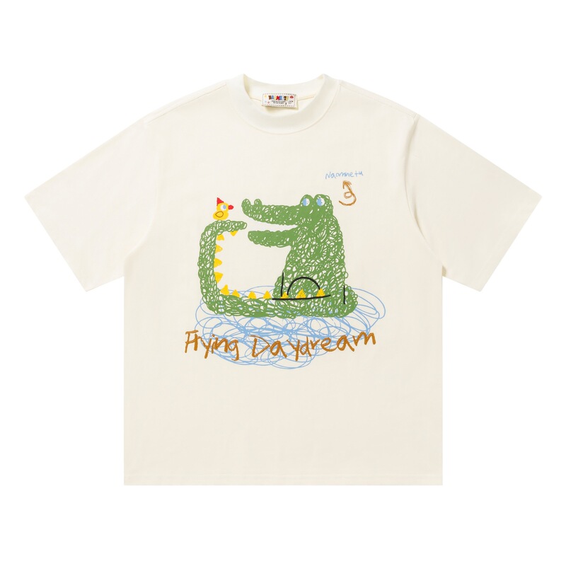 Pure Cotton Short-Sleeve T-Shirt for Men, New Summer Design, Loose Fit, Hand-Painted Trendy Crocodile Print, Retro Men's Short-Sleeve Pure Cotton Short-Sleeve T-Shirt for Men, New Summer Design, Loose Fit, Hand-Painted Trendy Crocodile Print, Retro Men's Short-Sleeve