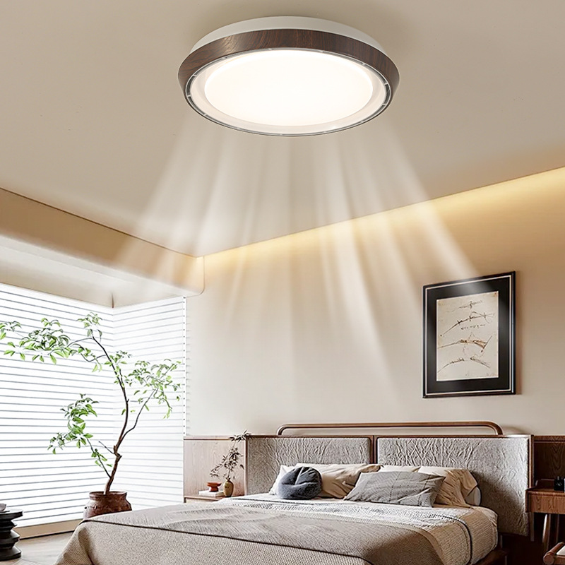 [Seleccionado] Dormitorio principal de color nogal redondo para el hogar nórdico, lámpara de ventilador de estudio de color madera de estilo japonés simple
