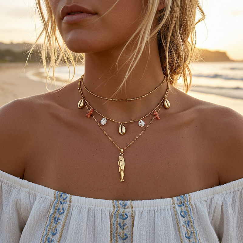 Tina Europa y América de moda transfronteriza 18k oro nicho diseño collar de colgante de pez vacacional ligeros collares de lujo al por mayor