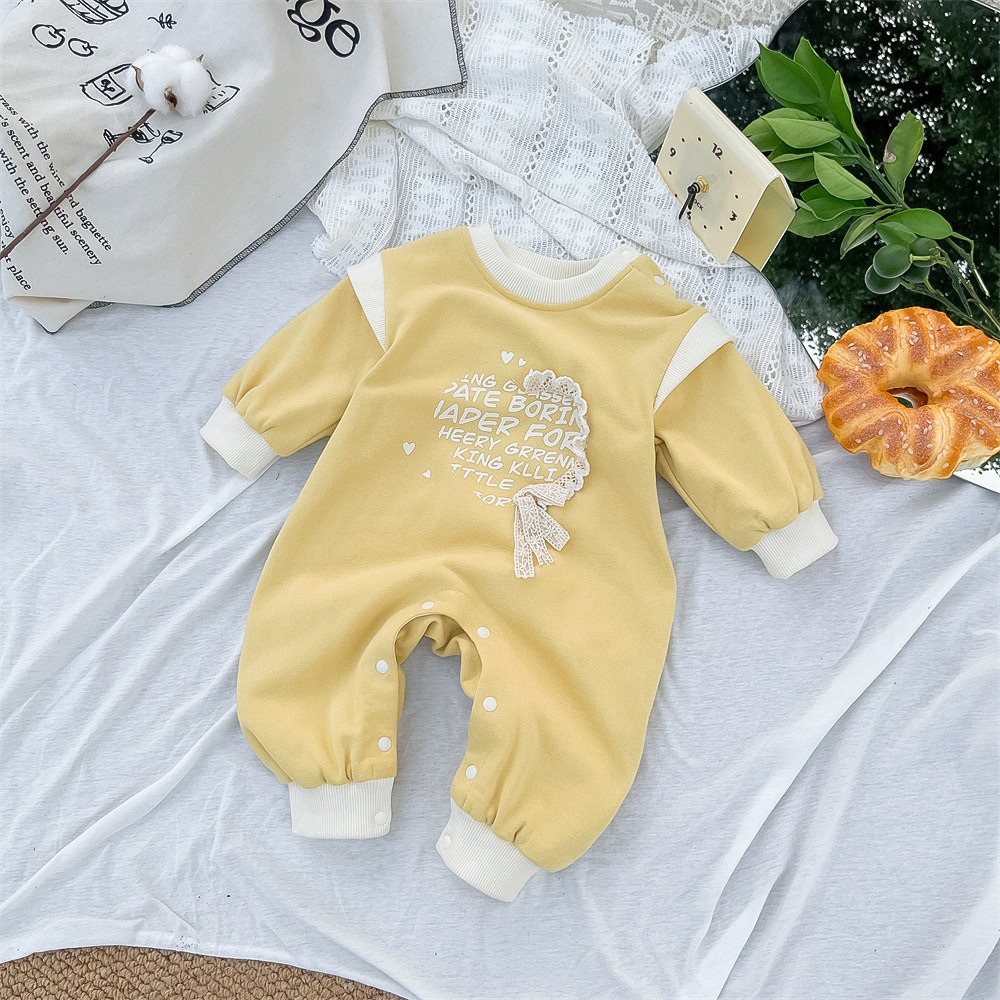 2024 otoño nuevo producto ropa para niños, mameluco de manga larga para niñas, forro de algodón, mono de bebé lindo y súper lindo