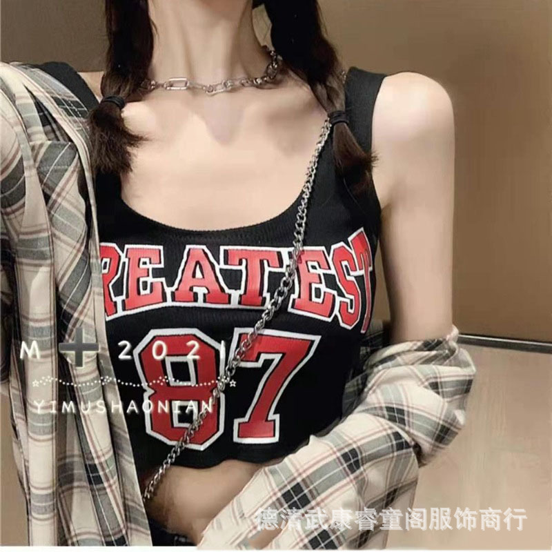 睿童閣數字兒童87工字背心2021夏裝新款中大童短款上衣夏季套頭衫