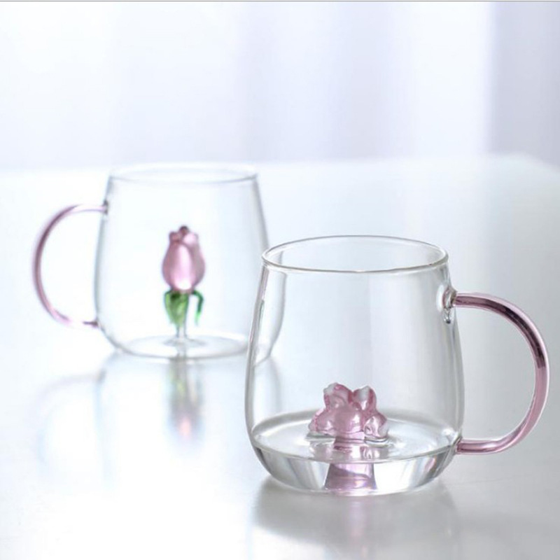 Taza de vidrio de dibujos animados taza de animales alta borosilicona vidrio resistente a altas temperaturas taza de regalo de jugo de vacaciones taza de regalo