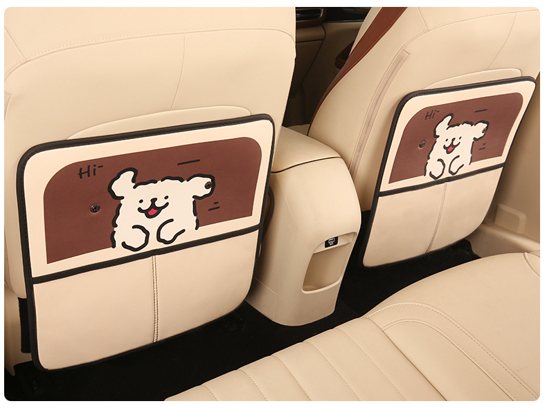 Women's Cute Cartoon Car Seat Back Anti-Kick Pad Car Seat Back Anti-Stain Pad with Storage Strap Cross-Border Car Products