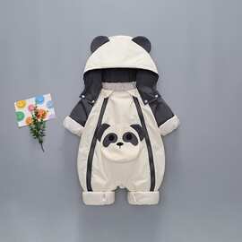 婴儿男女宝宝连体衣冬季夹棉冲锋衣百天婴幼儿秋冬款外出爬服哈衣