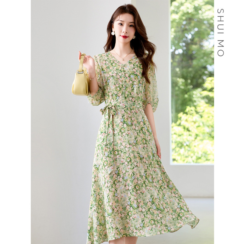 [Ink Painting] Hangzhou Sijiqing Women's High-End Silk Dress Women's Mulberry Silk Printed Dress 82498006