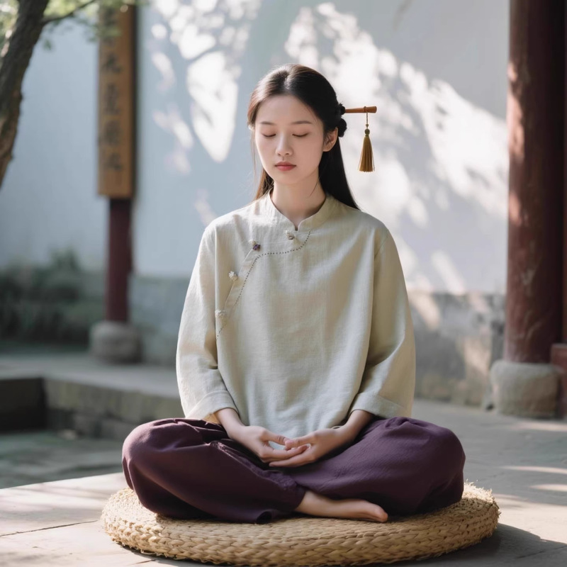 Women's Autumn New Chinese Style Oblique Collar Cotton and Linen Buttoned Top for Lay Women, Suitable for Temple Worship, Vegetarian Clothing, Meditation, and Zen Practice Women's Autumn New Chinese Style Oblique Collar Cotton and Linen Buttoned Top for Lay Women, Suitable for Temple Worship, Vegetarian Clothing, Meditation, and Zen Practice