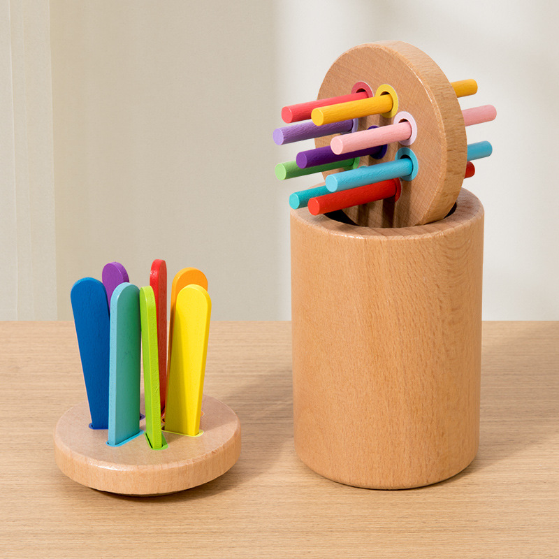 Clasificación de color barril ayuda educativa forma de color para niños coincidencia cognitiva bolígrafo de madera sólida de 3 a 6 años de edad Juguetes de madera inteligentes