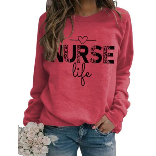 NURSE LIFE Brevtryck långärmad tröja med rund hals för kvinnor Höst/vinter European Large_voghion.com